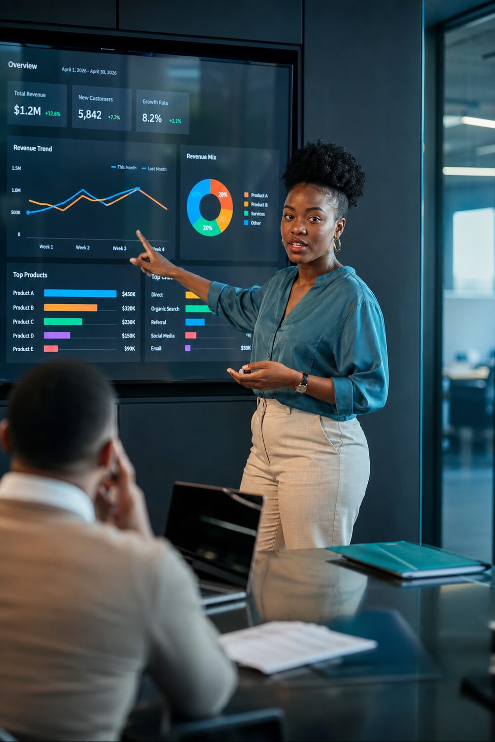Reviewing a live business analytics dashboard